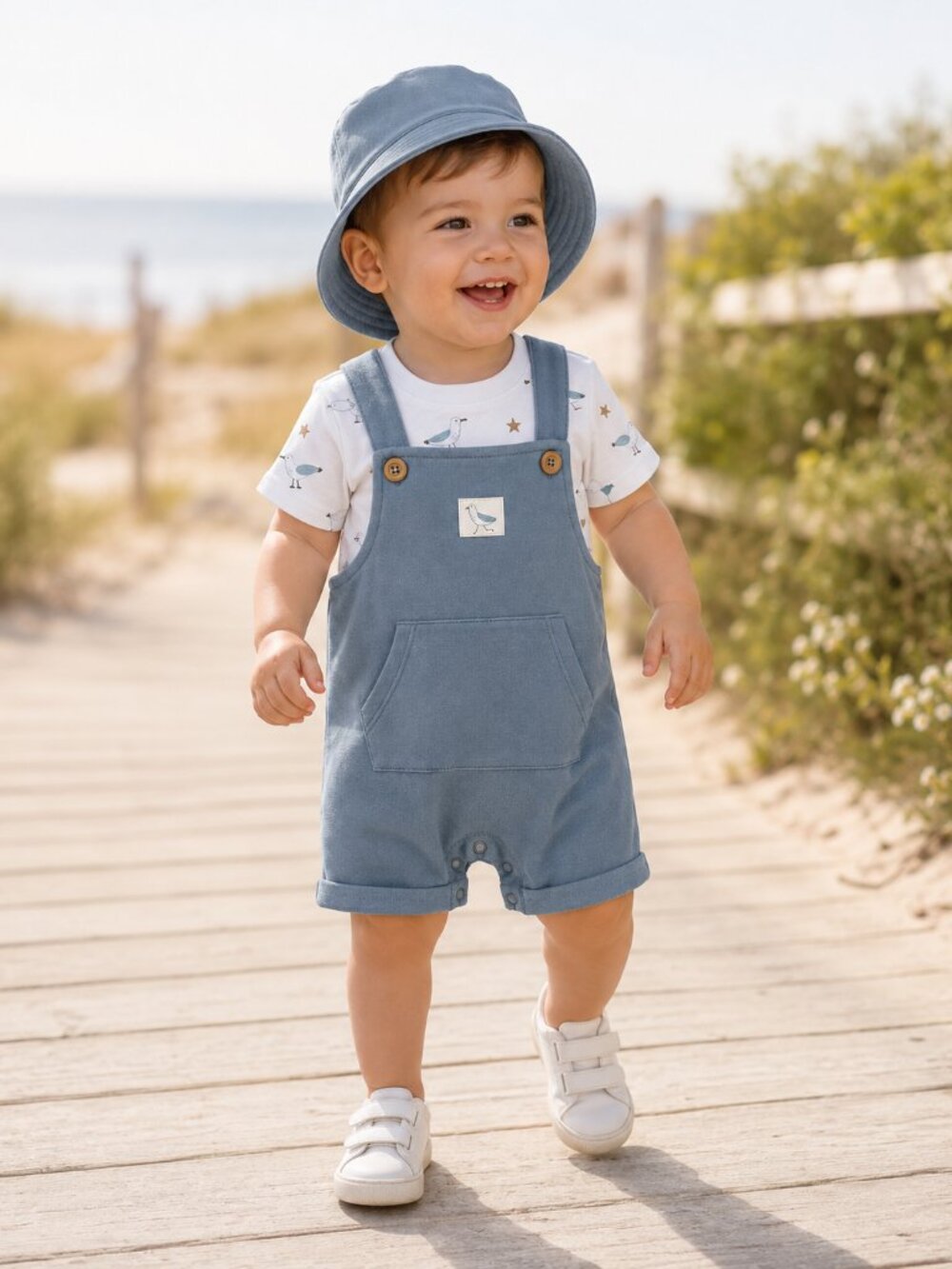 NWT Rabbit & Bear Organic Cotton 2-Piece Romper Set 24 Months Toddler Boy Hat - Picture 2 of 3